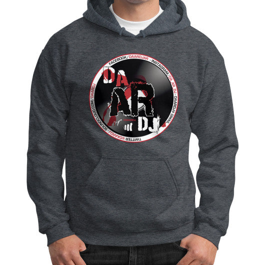 Gildan Hoodie (on man) Dark heather Ar Designed!