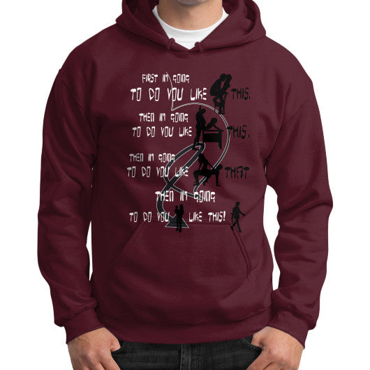Gildan Hoodie (on man) Maroon Ar Designed!